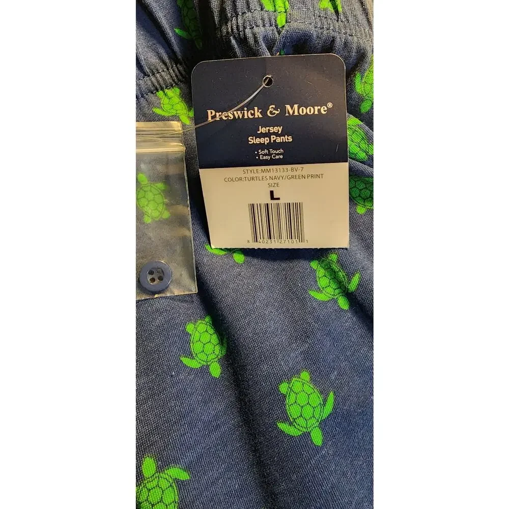 Preswick Moore Pajama‎ Pants Mens Large Turtle Print NWT